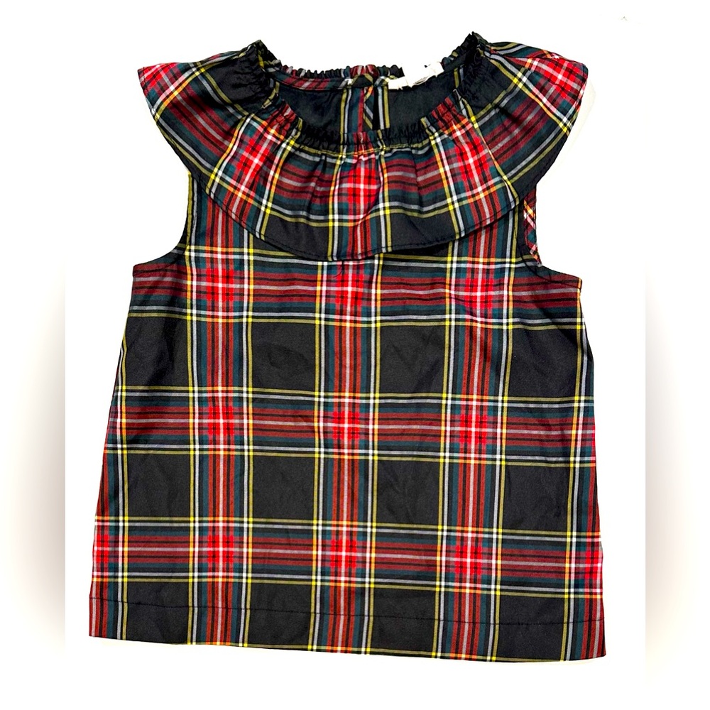 Size 8 Crewcuts Black/Red/Green/Yellow/White Ruffle Plaid Tank Top Blouse